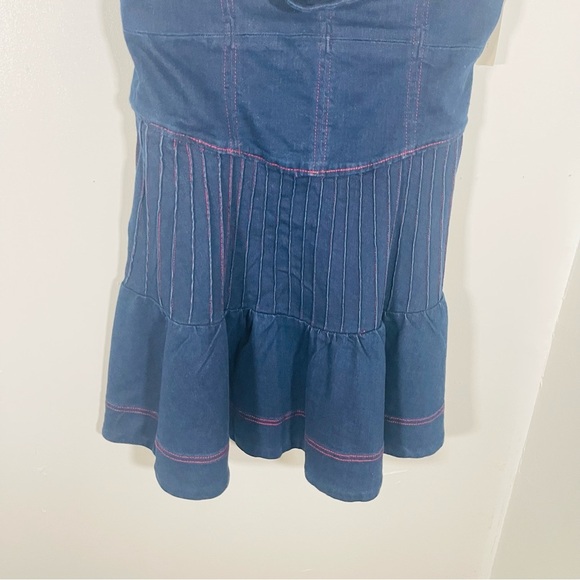 NEW Anthropologie Maeve Rosette Strapless Fit & Flare Denim Mini Dress Festival - Picture 6 of 11